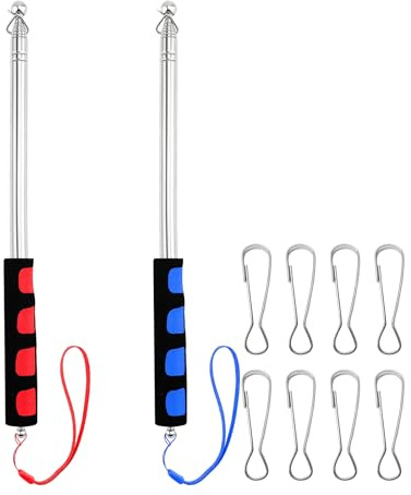 2 STK Teleskop Fahnenstange 160cm Edelstahl, mit Bügel für Lehrer, Reise | Leichter Hand-Fahnenstock mit Handgelenkband, Verriegelung, 7-teilig verstellbar, ideal für Touren, Unterricht & Paraden