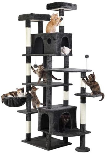 GRANDMA SHARK Cat Tree Tower 55 x 45 x 197 cm, Cat Condos with Sisal Scratching Posts Cat Play House and Rest Place, Dark Grey