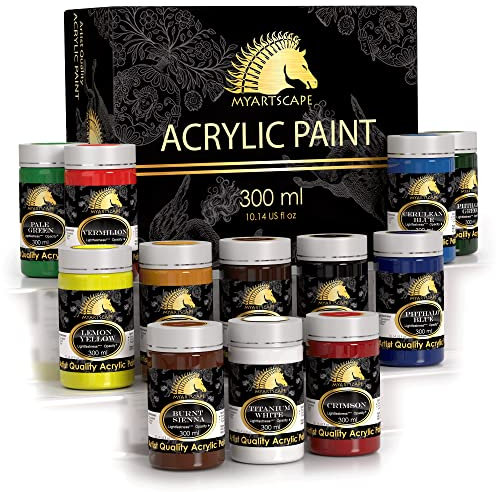 Myartscape Acrylic Paint Set - 12 x 300ml Bottles - Lightfast - Heavy Body - Rich Pigments - Artist Quality Painting Supplies - Professional Grade Paints