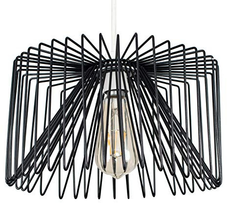 MiniSun | Modern Black Metal Wire Design Shaped Light Pendant Shade | Pendant Lights, Home Décor & Improvement Essential | Includes 4W LED Bulb [2700K Warm White] | 180mm Shade Width