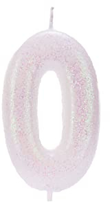 Anniversary House Number 0 Colourful Iridescent Glitter Candle, Birthday Cake Topper, Birthday Candle, 7cm, AHC01/0