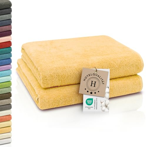 ZOLLNER 2er Set Badetücher - weiche und saugstarke Duschtücher - waschbar bis 95°C - Baumwolle - 100x150 cm in gelb