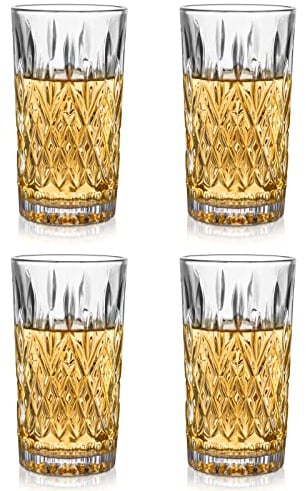 Amisglass Drinking Glasses, 350ml Classic Textured Design Glassware, Crystal Highball Glasses for Water, Juice, Beer, Wine, Whiskey and Cocktails, Dishwasher Safe - 4 Piece