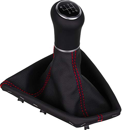 Schaltknauf Leder kompatibel mit BMW F20 F21 F22 F23 (6-gang) | Schaltsack Short Shift Schaltmanschette mit Rahmen Naht rot Schaltgetriebe Manuell Zubehör Schaltung Made in Germany