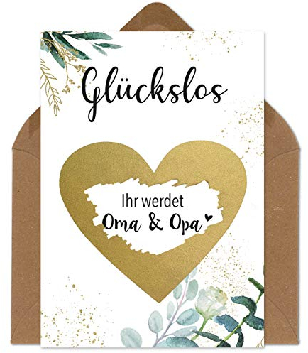 OWLBOOK Rubbelkarte Ihr werdet Oma & Opa Karte mit Rubbelherz Gold Geschenke Geschenkideen für Oma & Opa zum Schwangerschaft verkünden