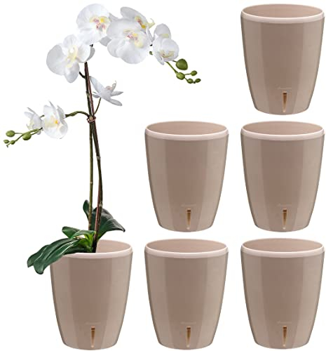 Santino 6er-Set Orchideentopf D 12cm Selbstbewässernder Topf mit Dochtsystem und Wasserstandsanzeige für den Innenbereich - Sand - 1,3L