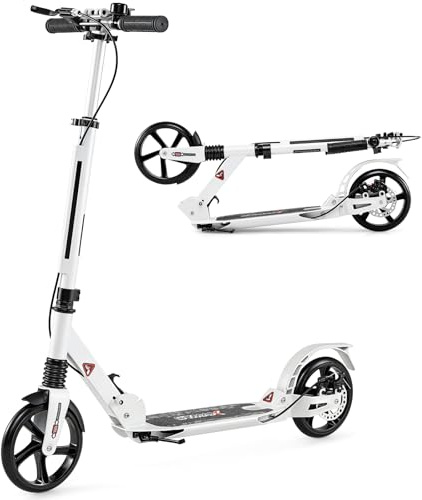 COSTWAY Kickscooter mit Klingel und Ständer, Scooter Roller höhenverstellbar, Tretroller klappbar, Cityroller bis 100kg belastbar, Scooter inkl. Traggurt, für Kinder und Erwachense