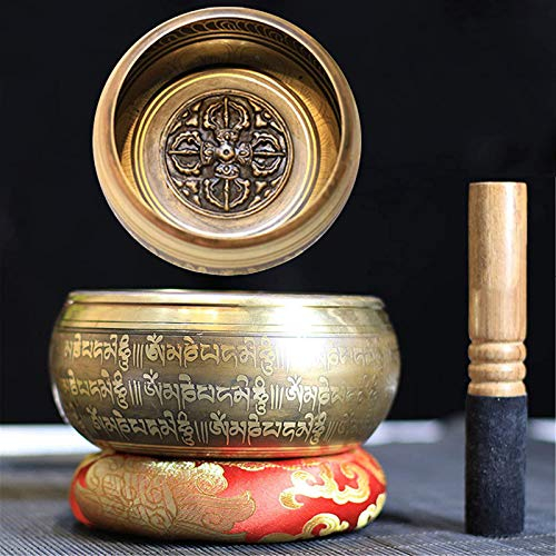 GGMWDSN Cuenco Tibetano, Cuenco Tibetano 7 Metales, con CojíN de Seda y Mazo de Madera - Cuenco Budista para MeditacióN, RelajacióN Y SanacióN con Vibraciones Sonoras, Yoga, Zen y Paz,B