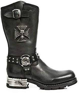 New Rock Stivali MR030-S1 da Uomo in 100% Pelle Nera Western con Piattaforma Gotica Stile Motociclista 40