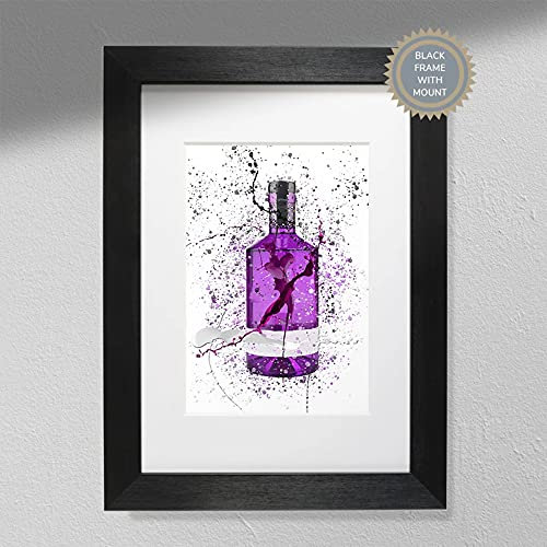 Purple Gin Bottle - Wall Art Print - A4 White Framed