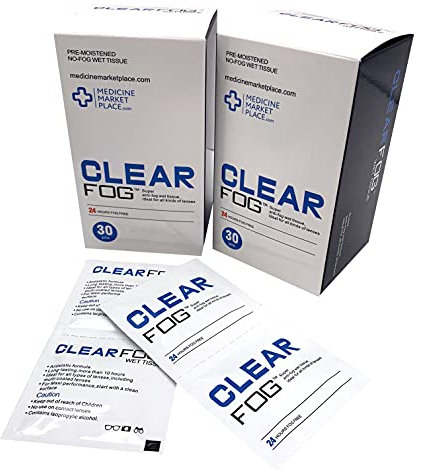 Clear Fog Anti-Fog Wipes, Prevent Steamed Up Glasses, Glasses Cleaning, Fog Wipes Lasts 24hrs, Lens Cleaning - 2 Pack of 30 Wipes (60 Wipes)