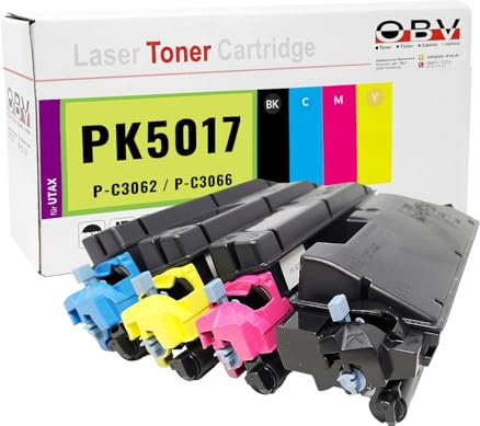 OBV PK5017 Toner Kompatibel für UTAX PK-5017 Triumph-Adler Utax P-C3062dn P-C3062i P-C3066i MFP 4er Set Schwarz Cyan Magenta Gelb ca. 8.000/6.000 Seiten