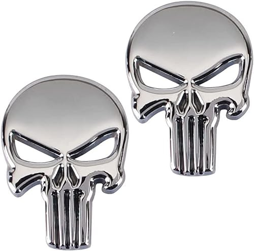 Yuemuop 2 Stück Totenkopf Skull Auto Silber, Autoaufkleber Punisher Skull, Punisher Skull Sticker, 3D-Metall-Aufkleber für Autos Motorrad Fahrzeug Dekoration