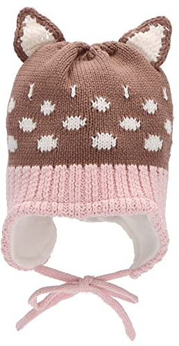 Sterntaler Baby Mädchen Strickmütze Baby Strickmütze Öhrchen und Punkte Mütze - Baby Strickmütze - aus Baumwolle mit Bindeband - braun, 43