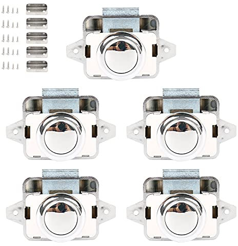 Push Button Catch Door Lock, 5 Stück keyless-Schrank Pull Lock, Keyless Locks Riegelknopfschrank, Push Lock, Möbelschlosser Schloss für Wohnmobil Caravan Van Cabinet Door (Weiß)