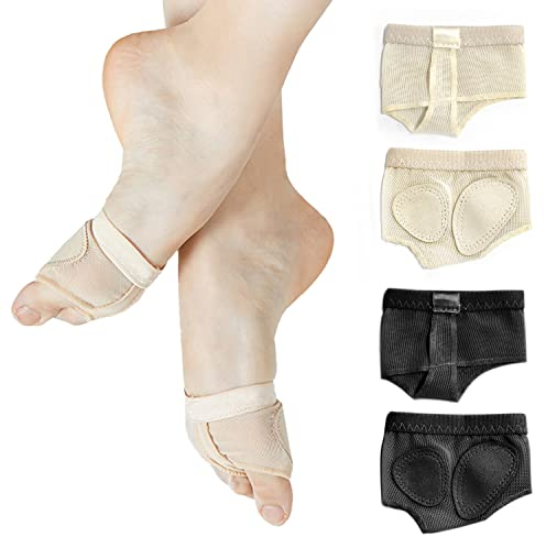 ZWZNBL 2er-Pack Ballett-Fuß-Tanga, Vorfuß-Bauch-Fuß-Tanga, schützende Ballettsocken, Vorfuß-Zehenpolster-Stützsocken für Bauch-Ballett-Fitnessstudio (schwarz und hautfarben)