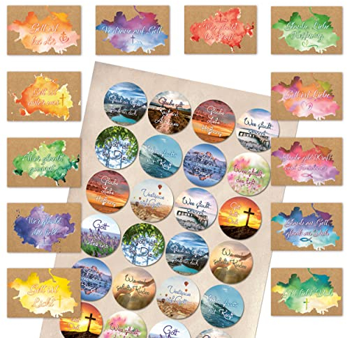 Logbuch-Verlag Geschenk SET 12 Sprüche Karten + 24 Aufkleber GOTT GLAUBE KRAFT - Motivationskarten & Spruchaufkleber christlich religiös