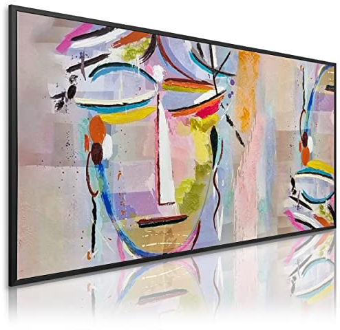 DekoArte - Handgemalt Leinwand Bild Abstrakt 140x70 cm FARBEN PICASSO GESICHTER- bilder acryl handgemalt mit Rahmen Farbe schwarz