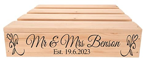 14 Wooden Wedding Celebration Cake Stand - Personalised with your Mr & Mrs Name/Names and Wedding Date - Choice of 3 fonts!
