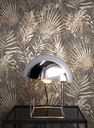NEWROOM Papier peint Marron Jungle Intissé - Tropical Beige Anthracite Feuilles Monstera Floral