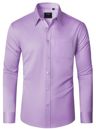 J.VER Mens Shirts Long Sleeve Dress Non Iron Casual Shirt Stretch Regular Fit Work Formal Business Button Down Shirts with Pocket Purple M