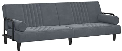 vidaXL Schlafsofa mit Armlehnen, Sofa mit verstellbaren Rückenlehnen, Couch für Wohnzimmer, Schlafcouch Bettsofa Sofabett, Dunkelgrau Samt