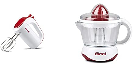 Girmi SB02 Sbattitore Elettrico, 170W, 5 Velocità + Turbo, Bianco/Rosso & Sr02 Spremiagrumi