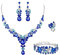 EVER FAITH 4 Stück Schmucksets für Damen Party Hochzeit Braut Strass Kristall floralen Welle Teardrop Halskette baumeln Ohrringe Armband Ring Set Marineblau Silber-Ton