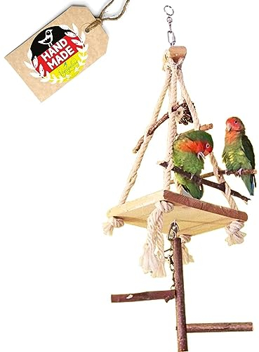 Vogelgaleria® Vogelspielplatz für Wellensittich Nymphensittich Naturholz Spielplatz zum Aufhängen Vogelschaukel