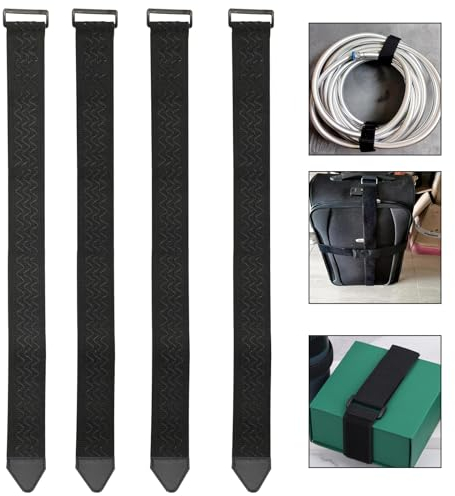 4 Stück Gurtbänder mit Klettverschlüssen, 60cm x 5cm Elastische Klettbänder mit Schnalle, Extra Breit Elastische Gurte Klettverschluss Kabelbinder für Ihrer Verlängerungskabel Schläuche Fahrrad Garage
