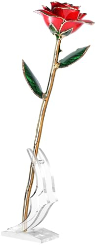 ECO SPACE Gold getauchte Rose – handgetauchte echte 24 Karat Gold Rose – echtes Unikat – ewiges romantisches Geschenk für sie – perfekt für Valentinstag, Muttertag, Jahrestag, Geburtstag (Rot)