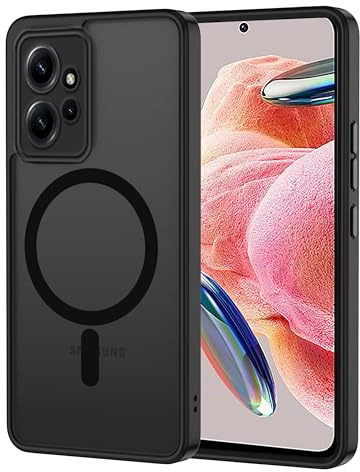 XTCASE für Xiaomi Redmi Note 12 4G Hülle Magnetisch kompatibel mit Magsafe, Matt Transluzente Handyhülle für Xiaomi Redmi Note 12 4G Kratzfeste PC Rückseite + TPU Bumper - Schwarz