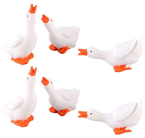 PASOLABE Garten Gans Statue 6Pcs Mini Gans Figur Miniatur Gans Statue Harz Schwan Figur Veranda Gans Yard Gans Outfits Micro Landschaft Dekoration Pflanzer Miniatur Zubehör