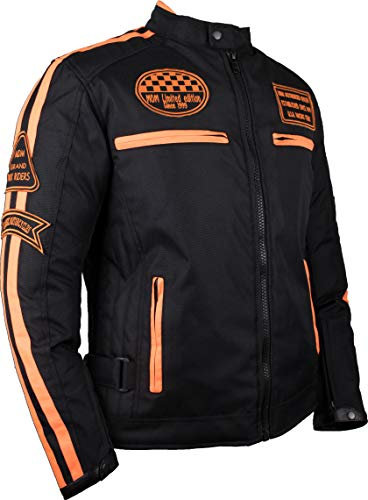 Herren Motorrad Textil Jacke mit Protektoren in verschiedenen Farben erhältlich (DE/NL/SE/PL, Alphanumerisch, L, Regular, Regular, Schwarz/Neon Orange)