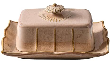 TYMYYS Beurrier en céramique avec couvercle, 19 x 14 x 9 cm Boîte à dessert Beurrier Porcelaine, Passe au réfrigérateur et au lave-vaisselle-Rose-7.5pouce