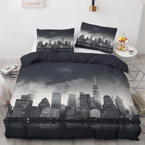 GEDAEUBA Bettwäsche 140x200 New York - Stadt Bettbezug 140x200 2er Set, Wendebettwäsche und Kissenbezug 70x90, Weiche & Angenehme Mikrofaser Bettwäsche-Sets mit Reißverschluss