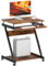 sogesfurniture mobiler Computertisch Schreibtisch in Z-Form, platzsparender PC Laptop Tisch Bürotisch mit 4 Rollen, leichtgängiger Tastaturauszug, Vintagebraun
