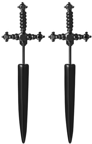 OIDEA Herren Ohrringe Dolch Ohrstecker: Schwarz Gotik Ohrringe aus 316L Edelstahl Schwert mit Zirkonia Unisex Herren Damen Gothic Vintage Retro Schmuck Geschenk für Männer Frauen