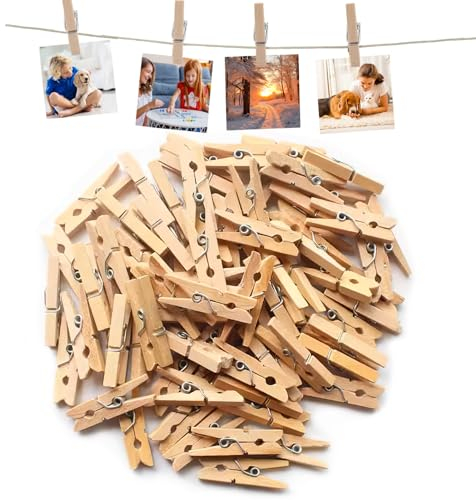 Ensemble de 100 Mini Pinces à Linge en Bois Léger de 25 mm - Décoration Maison et Photos - Pinces à Linge en Bois Naturel pour Artisanat et Déco