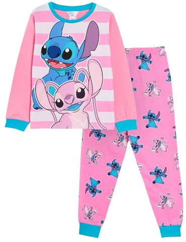 Pijamas Lilo & Stitch para Niñas Conjunto de Pijama Largo con Ángel para niños Camiseta de Manga Larga + Pantalones de salón