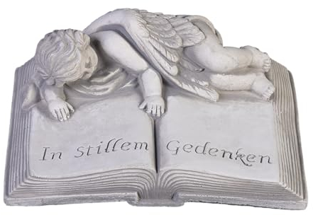 gartendekoparadies.de Liebevolle Erinnerung: Buch In stille Gedenken, Steinfigur, H. 11 cm, 20 x 27 cm, 6 kg, Grau, frostsicher aus Steinguss für Außenbereich