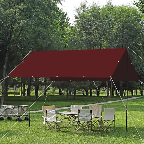 Sonnensegel Rechteckig Wasserdicht 2 x 5 m, Sonnensegel für Gartenpavillon PES Polyester Sonnenschutz UV Schutz Sonnensegel Balkon mit Ösen Und Befestigungsseile, Weinrot