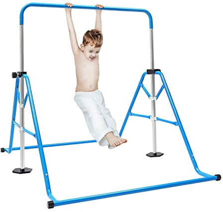 WEIGR Turnreck Gymnastik Kinder Reckstange Indoor Kinder Garten Reck Reckanlage Turnstangen Horizontale Training Bar Trainingsgeräte Höhenverstellbar Belastung bis 100kg für Jungen, Mädchen Blau