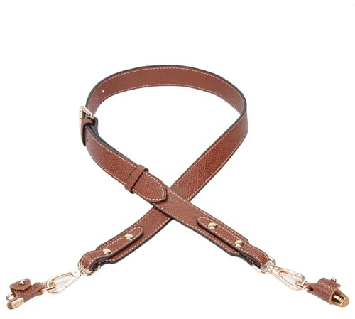 FLYAMAPIRIT Schultergurt für Longchamp Taschen, Damen, Ledergurt-Umrüstsatz, Verstellbarer Ersatzgurt für Geldbörse, Handtaschen etc. (Cognac + Goldhaken, 2,5 cm breit)