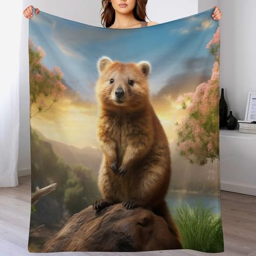 Quokka Kuscheldecke Flauschig Decke, Flannel Weiche Sofadecke, Fleecedecke, Wohndecke - Pflegeleicht - Warm, Gemütlich, Langlebig(130×150cm)