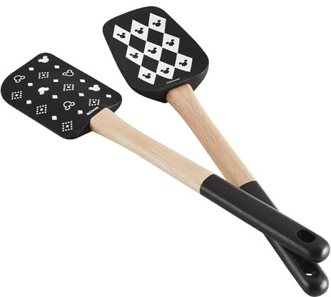 Prestige Disney - Set di 2 spatole in silicone monocromatico di Topolino, spatola e utensili da cucina in silicone, 30 cm, colore: bianco e nero