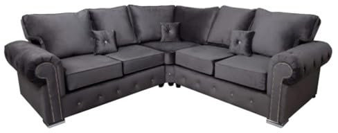 Hugo Sofa Highback | 3 Seaters 2 Seater Corner Sofa | Plush Velvet Grey | Living Room | Warranty Included (Corner)