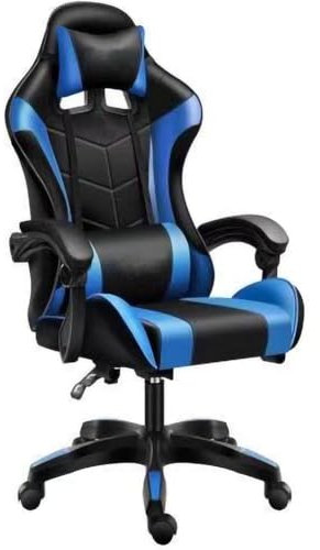 BAKAJI Sedia Poltrona Gaming Scrivana Ufficio Casa in Ecopelle Schienale Reclinabile Cuscino Lombare Poggiatesta Rotazione 360 Gradi Direzionale Altezza Regolabile Base 5 Ruote (Nero e Blu)