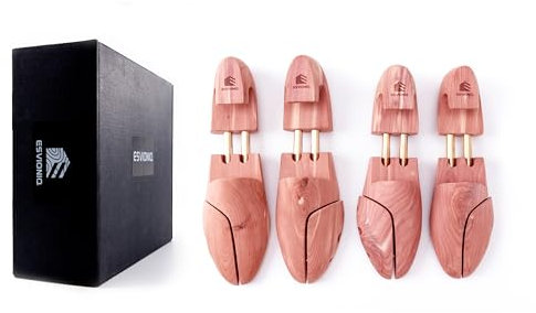 Esvioniq Men Cedar Shoe Tree Red Cedar Wooden Shoe Trees with Twin Tubes,Adjustable Shoe Trees For Men (2-PACK, Large (10-11 UK))