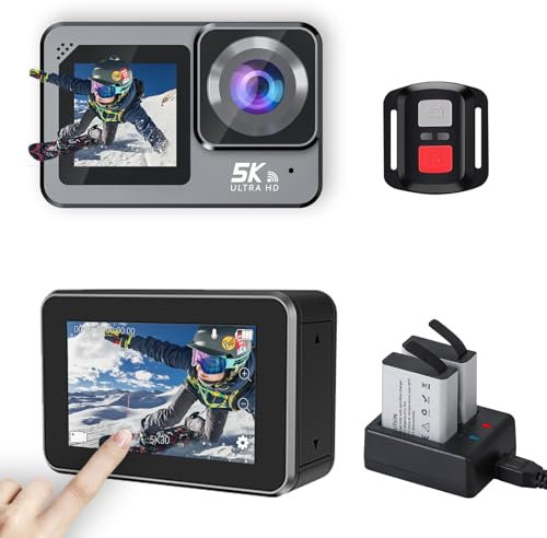 Cámara Deportiva 5K Anti-vibración(EIS) Doble Pantalla Submarino Camara con 2.2 Pantalla Táctil WiFi Submarino Camara Acuatica Sumergible Control Remoto y Accesorios(V10)